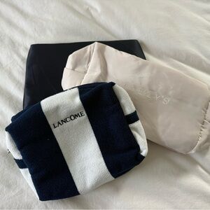 Lancome Navy and White Striped Cosmetic Pouch